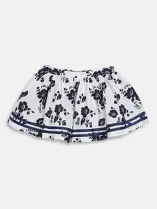 Chicco Girls Navy Blue & White Floral Printed Pure Cotton Flared Skirt