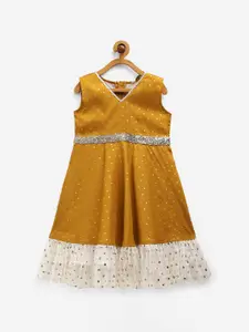 Ahalyaa Girls Mustard Yellow A-Line Dress
