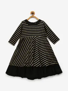 Ahalyaa Girls Black Striped Georgette A-Line Dress