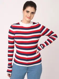 NoBarr Women White & Red Striped Printed Pullover