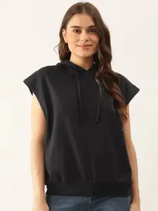 Besiva Women Black Solid Hooded Sweatshirt