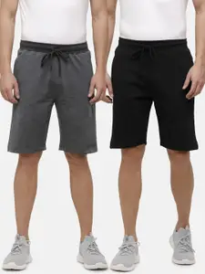 MADSTO Men Black Pack Of 2 Solid Regular Fit Cotton Shorts