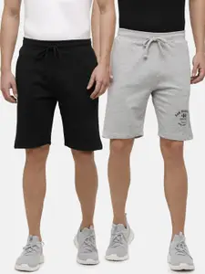 MADSTO Men Pack Of 2 Black & Grey Melange Cotton Shorts
