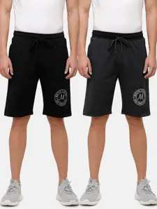 MADSTO Men Pack Of 2 Black Cotton Shorts