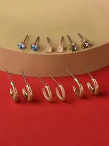 Accessorize London Women Gold-Toned & Blue Harvest Set Of 6 Hoop & Stud Earrings