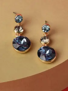 Accessorize London Blue & Gold-Toned Blue Harvest Triple Gem Drop Earrings