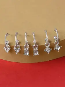 Accessorize London Set Of 3 Silver-Toned Mixed Shape Gem Huggies Earrings