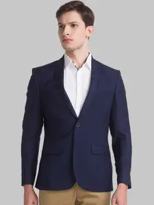 Parx Men Navy Blue Checked Single-Breasted Casual Blazer