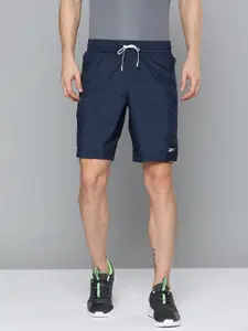 Reebok Men Navy Blue Brand Logo Printed WOR WOVEN Training Sports Shorts
