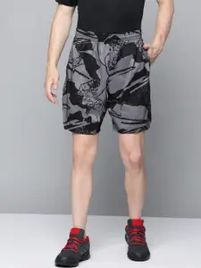 Reebok Men Grey & Black All Over Print Training Shorts