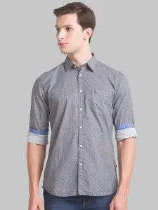 Parx Men Black & Grey Slim Fit Printed Casual Shirt