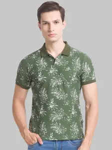 Parx Men Green & White Printed Polo Collar Tropical T-shirt