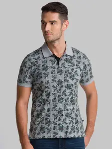 Parx Men Grey Printed Polo Collar T-shirt
