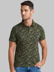 Parx Men Green Printed Polo Collar Pockets T-shirt