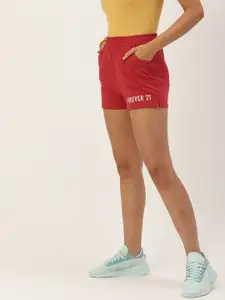 FOREVER 21 Women Red Typography Printed Regular Shorts