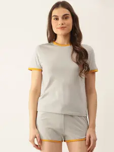 Besiva Women Grey Solid T-shirt with Shorts Co-Ords