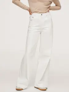 MANGO Women White Pure Cotton Wide Leg High-Rise Jeans