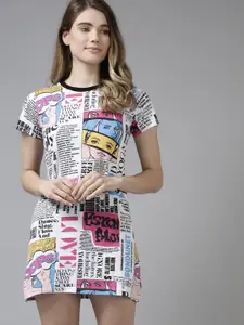 The Dry State Off White & Black Typography Printed T-shirt Dress