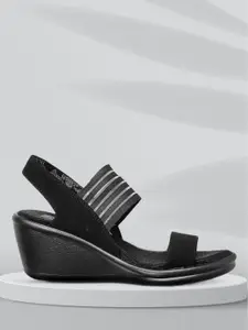 Skechers Black Solid Wedge Sandals