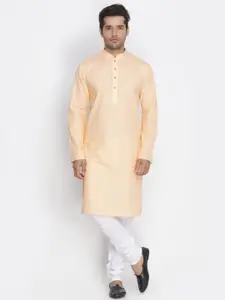 VASTRAMAY Men Peach-Coloured Cotton Blend Kurta with Churidar