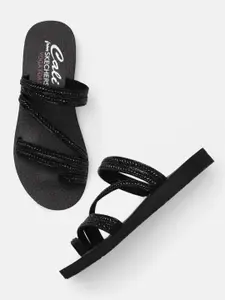 Skechers Women Black Embellished Slip-On Flip Flops