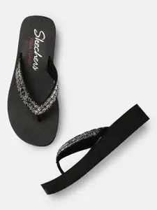 Skechers Women Black Embellished Thong Flip-Flops