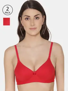 Tweens Red Set of 2 Cotton Non-Wired Lightly Padded Full Coverage T-Shirt Bra