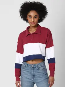 FOREVER 21 Women Burgundy Colourblocked Sweatshirt