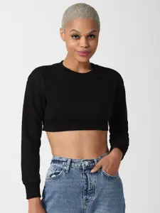 FOREVER 21 Women Black Cropped Sweatshirt
