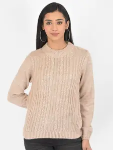 Latin Quarters Women Beige Cable Knit Full Sleeve Pullover Sweater