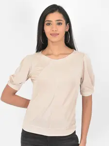 Latin Quarters Beige Solid Knitted Regular Top