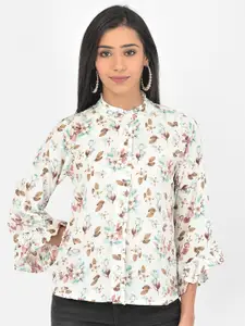 Latin Quarters Women White Floral Printed Shirt Style Top