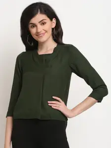 La Zoire Green Solid Georgette Shirt Style Top