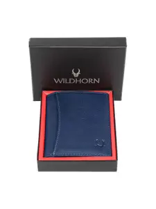 WildHorn Men Blue Solid RFID Protected Leather Two Fold Wallet