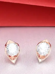 AMI Rose Gold-Plated White Cubic Zirconia Contemporary Studs Earrings