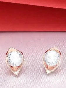 AMI Rose Gold-Plated White Cubic Zirconia Contemporary Studs Earrings