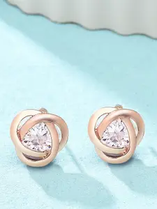 AMI Rose Gold Contemporary Cubic Zirconia Studs Earrings