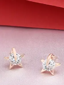 AMI Rose Gold Star Shaped Cubic Zirconia Studs Earrings