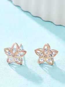 AMI Rose Gold-Plated White Floral Cubic Zirconia Studs Earrings