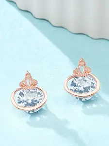 AMI Rose Gold-Toned  Cubic Zirconia Studded Crown Contemporary Studs Earrings