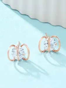 AMI Rose Gold-Toned Cubic Zirconia Contemporary Studs Earrings
