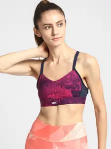 Reebok Navy Blue & Pink Abstract Styled Back Bra