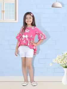 Cutiekins Girls Pink & White Printed Top with Shorts