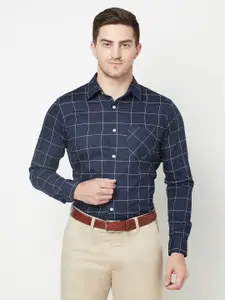 Purple State Men Blue Slim Fit Windowpane Checks Checked Semiformal Shirt