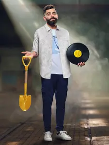 WROGN Men Grey & Grey Slim Fit Printed Casual Shirt