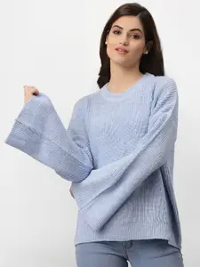 Miramor Women Blue Ribbed Pullover