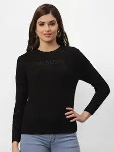 Miramor Women Acrylic Black Self Design Pullover