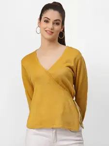 Miramor Women Mustard Solid Long Sleeves Pullover Sweater