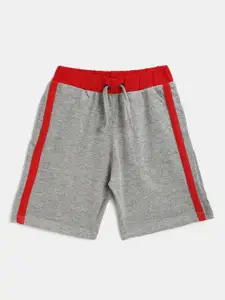 YK Boys Grey & Red Striped Cotton Outdoor Shorts
