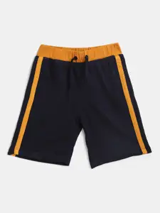 YK Boys Navy Blue & Orange Striped Outdoor Shorts